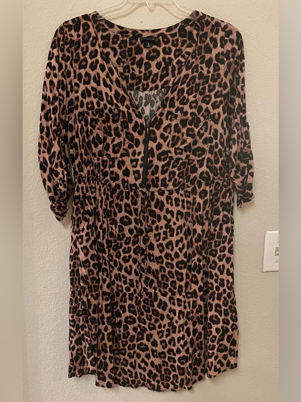 Torrid Challis Pink and Leopard Print Zip Front Shirt Dress - Size 0 - EUC!